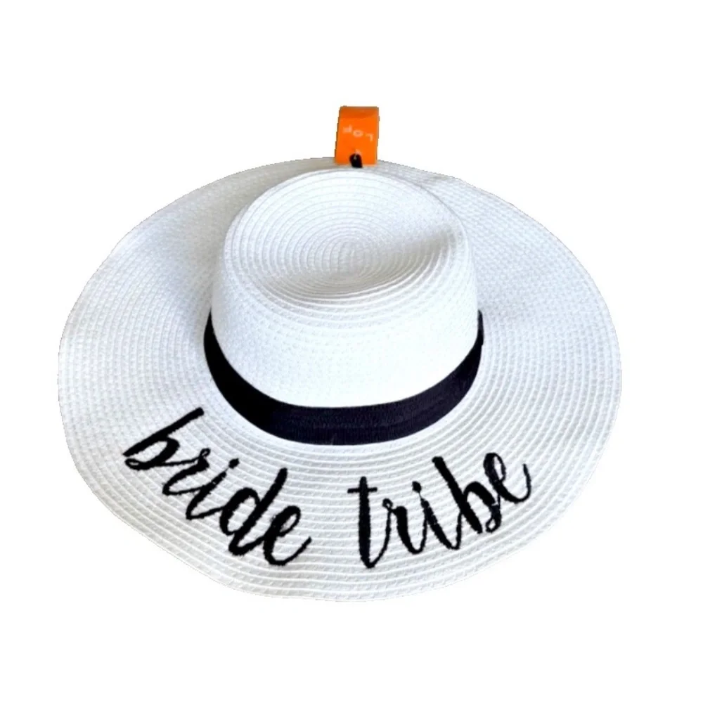 Bride Tribe‎ Woven Sun Hat; Black/White; Black Ribbon; Adjustable; NWT